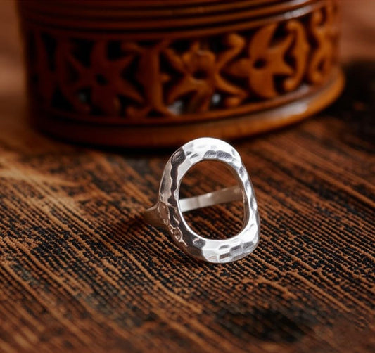 Handmade Hammered Open Circle Ring | Sterling Silver Minimalist Ring | Modern Geometric Jewelry | Everyday Wear Gift for Her | Unique Ring