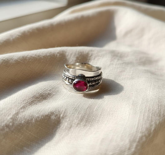 Garnet Ring, Spinner Ring, Thumb Ring, Garnet Jewelry, 925 Sterling Silver Ring, Band Ring, Worry Ring, Fidget Ring, Natural Garnet, Gift