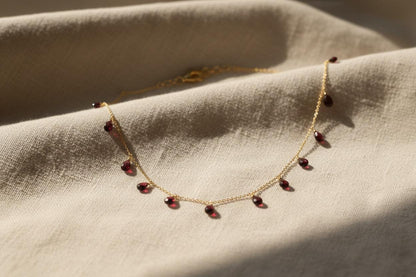 Garnet Drop Necklace Gold Plated | Handmade Gemstone Jewelry | Dainty Red Garnet Necklace | January Birthstone | Christmas Gift | Vintage