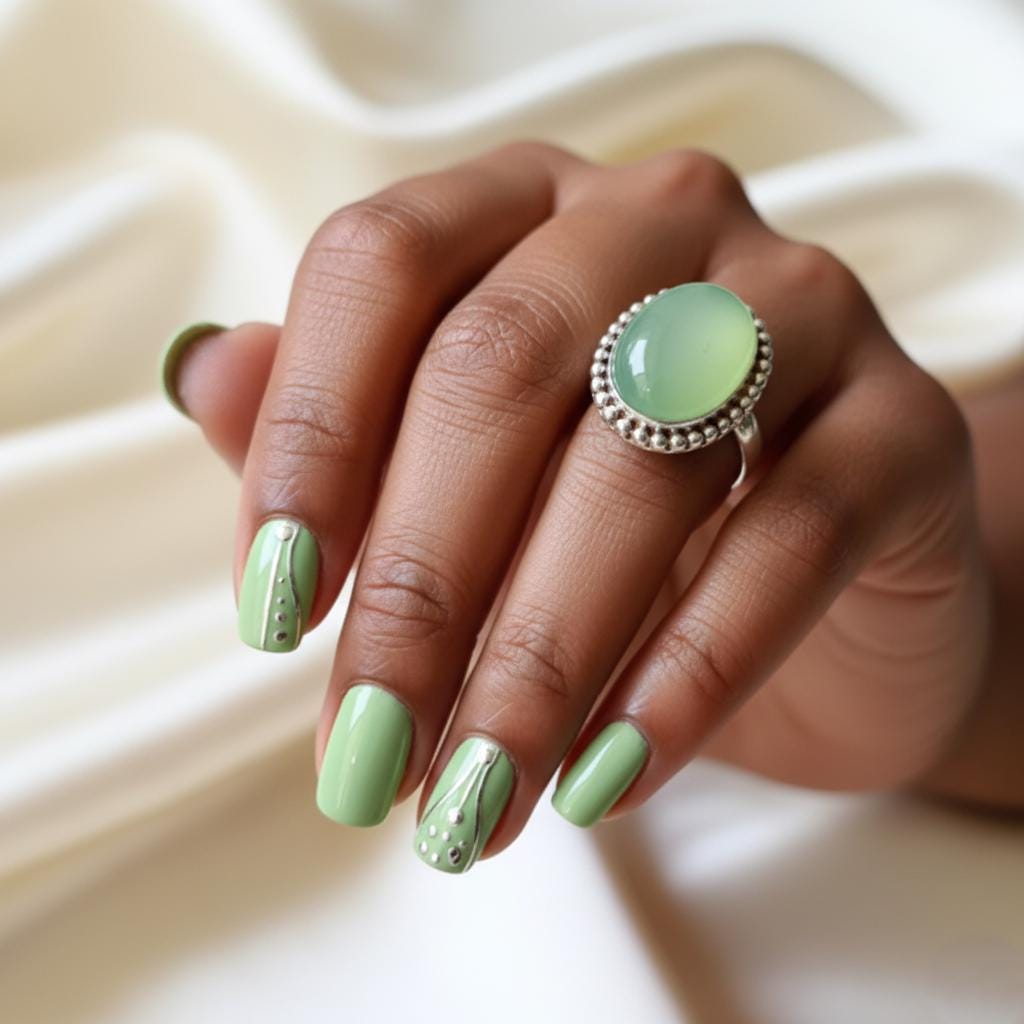 Prehnite Ring, Handmade Ring, Dainty Ring, Gemstone Ring, Natural Prehnite, Statement Ring, Bohemian Ring, Oval Green Gemstone Ring, Gift