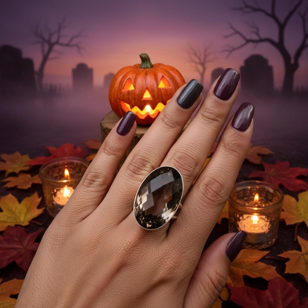 Smoky Quartz Ring 925 Silver Oval Faceted | Boho Healing Crystal Statement Ring| Spiritual Grounding Gift for Her| Handmade Holiday Gemstone