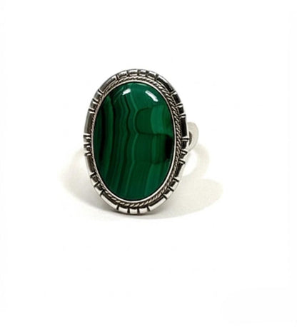 Handmade Malachite Ring | Sterling Silver Statement Ring | Oval Green Gemstone Jewelry | Boho Vintage-Inspired Ring | Gift for Her | Green