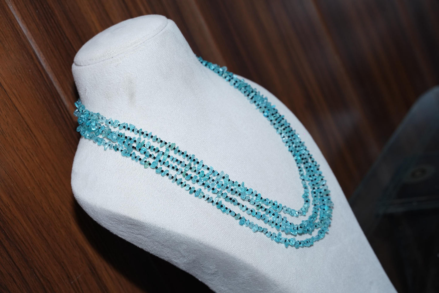 Handmade Apatite & Black Spinel Necklace - Multi-Strand Gemstone Jewelry| Handmade Necklace, Apatite Jewelry, Handmade Jewelry, Gift for her