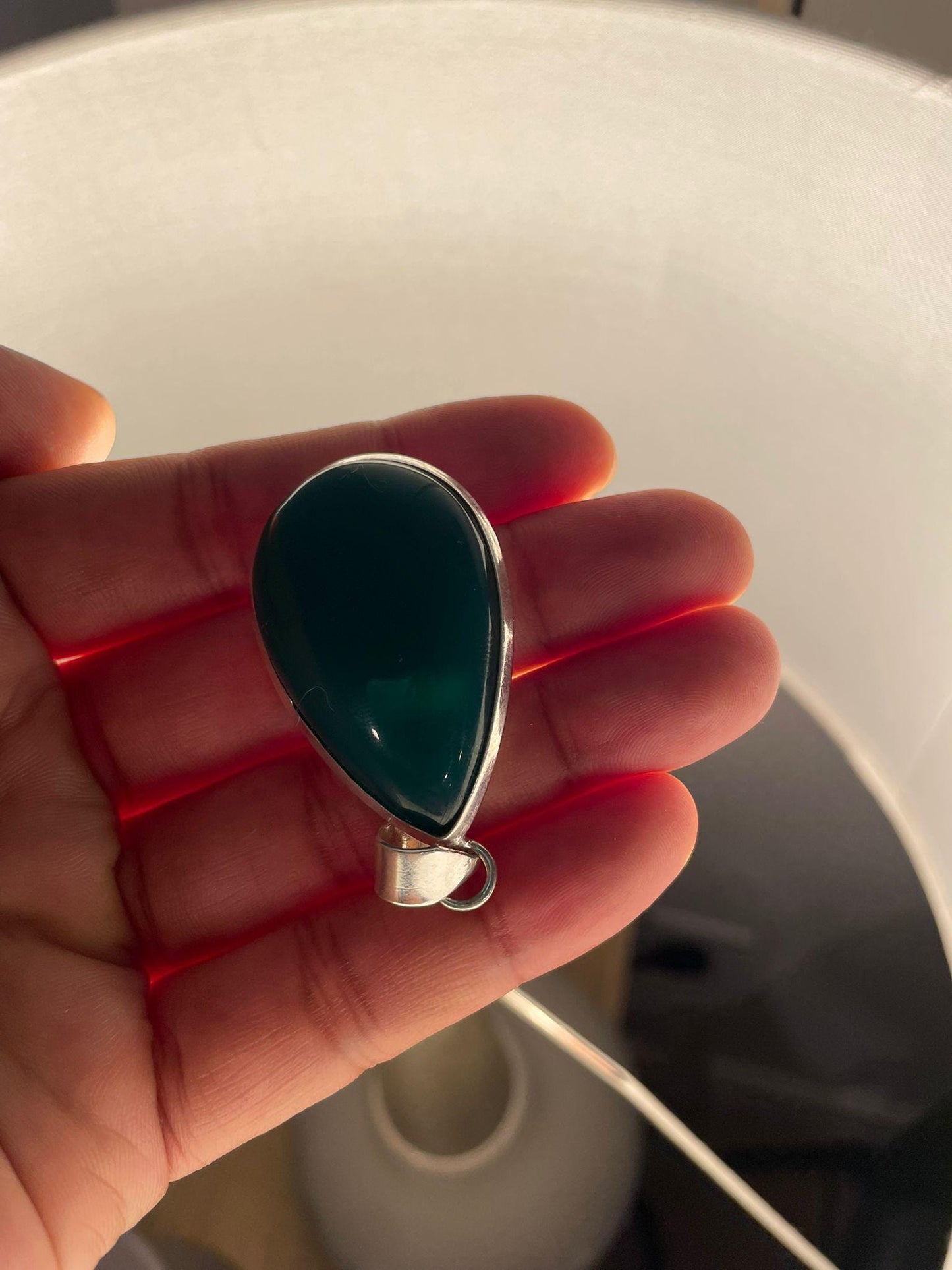 Handmade Green Chalcedony Teardrop Pendant: Silver Bezel