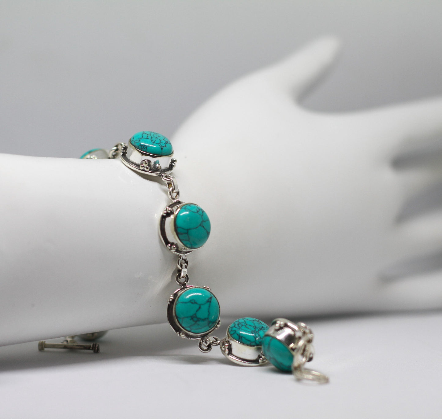 Vintage Style Turquoise Bracelet Sterling Silver December Birthstone Boho Statement Jewelry