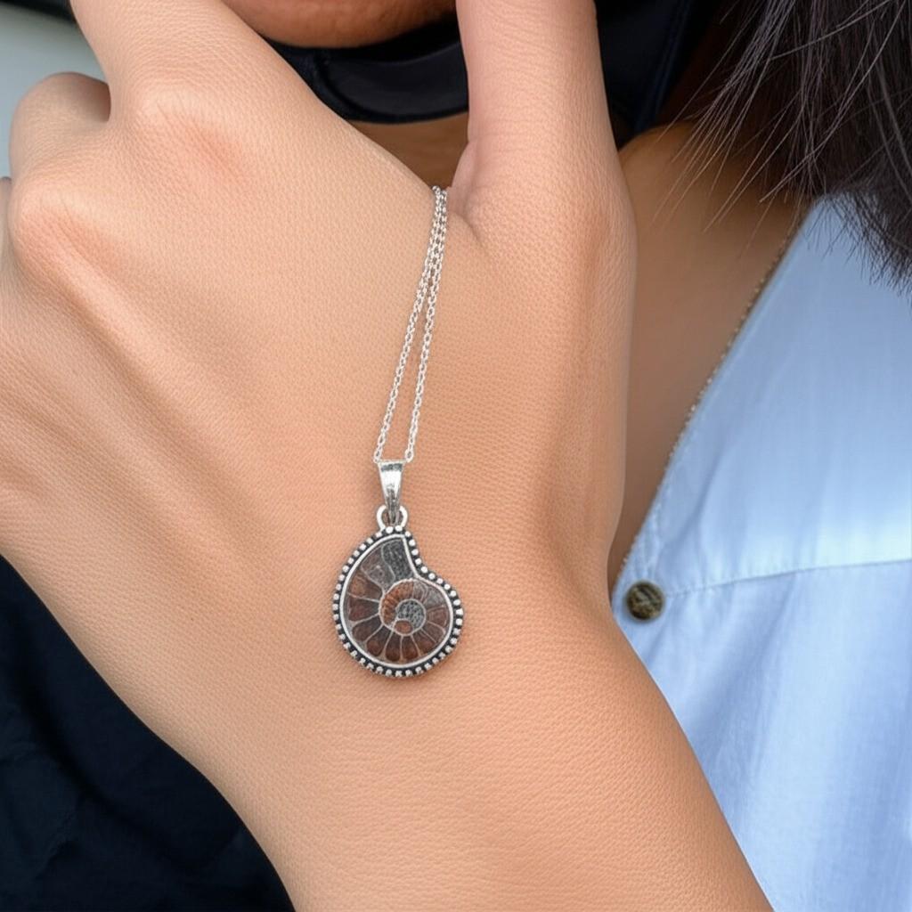 Ammonite Fossil Pendant – Designer Handmade 925 Sterling Silver Pendant, Spiral Pendent, Shell Pendant, Necklace Pendant, Gift for her