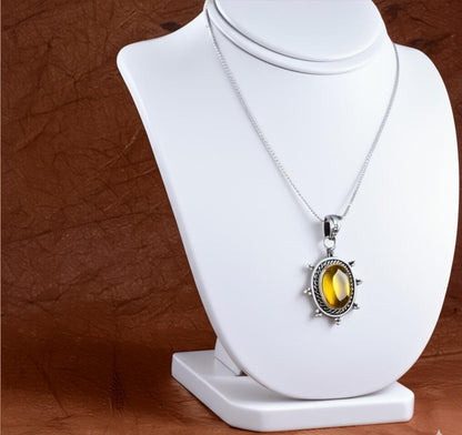 Dainty Citrine Sterling Silver Pendant, Large Citrine Statement Silver Pendant, Vintage Style Citrine Handmade Pendant, Gift for her