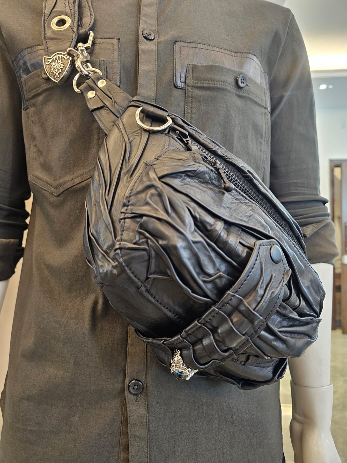 Limited Edition "Ruched" Leather Fanny Bag | Cow-Calf Lined