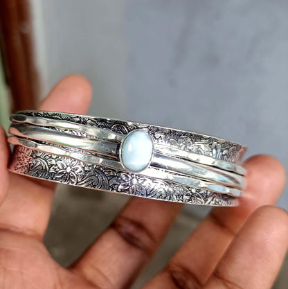 Larimar Bangle, Spinner Bangle, 925 Silver Bangle, Gemstone Bangle, Natural Larimar, Handmade Bangle, Fidget Bangle, Bohemian Bangle, Gift