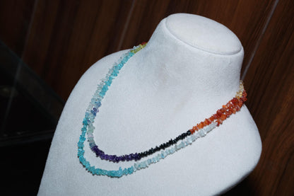 Raw Gemstone Rainbow Necklace: Chakra Healing, Gold-Plated