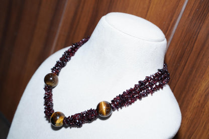 Elegant Black Agate and Tiger's Eye Necklace, Black Agate Necklace, Handmade Necklace Natural Agate Boho Necklace, Dark Red Necklace