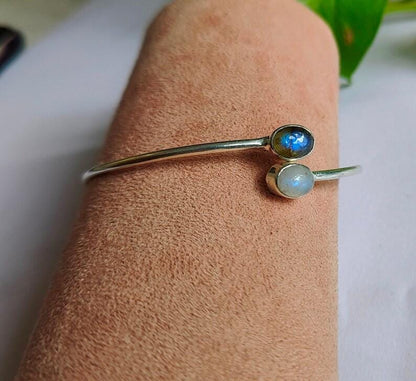Moonstone, Labradorite Bangle, Natural Gemstone, Handmade Bangle, 925 Silver Bangle, Women Bangle, Dainty Bangle, Gemstone Bangle