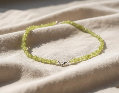 Raw Peridot Chip Necklace - Dainty Minimalist Peridot Choker - August Birthstone Jewelry - Tumbled Gemstone Healing Crystal Necklace | Gifts