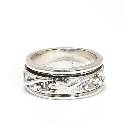 Whimsical Flower Power Ring, Spinner Ring Fidget Ring, Anxiety Ring, ADHD ring, Silver Spinner Ring, Daily wear ring, Flower ring, Gift her