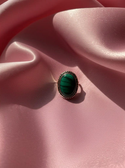 Handmade Malachite Ring | Sterling Silver Statement Ring | Oval Green Gemstone Jewelry | Boho Vintage-Inspired Ring | Gift for Her | Green