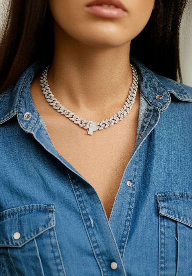 Iced Cuban Link Chain | White Gold Plated Stainless Steel Necklace | Diamond Simulant Bling Hip Hop Jewelry | Mens & Womens Statement Chain