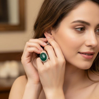 Sterling Silver Green Onyx Ring | Natural Gemstone Statement Jewelry| Handmade Bohemian Green Onyx Ring | Dainty 925 Silver Gemstone Jewelry