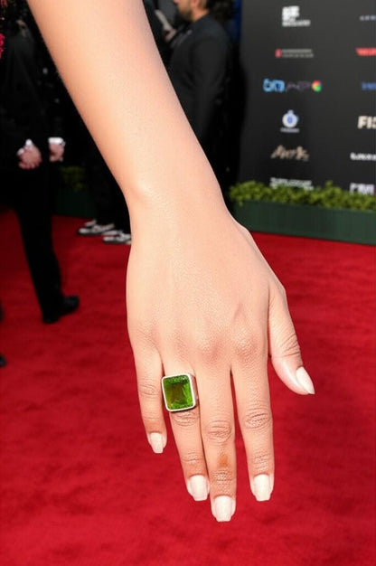 Men's Green Gemstone Ring | Rectangular Peridot Style Ring in Silver Band | Bold Statement Jewelry for Him | Modern Geometric Cut Ring |Gift