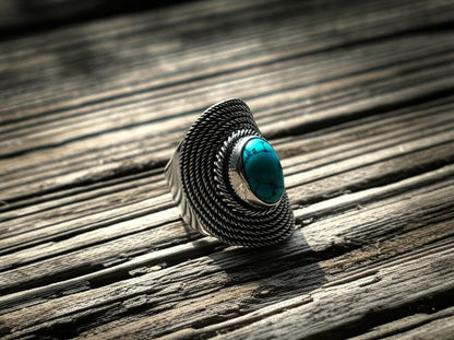 Statement Turquoise Ring | Sterling Silver Filigree Ring | Boho Chic Oval Ring | Bohemian Turquoise Ring | Artisan Silver Statement Ring