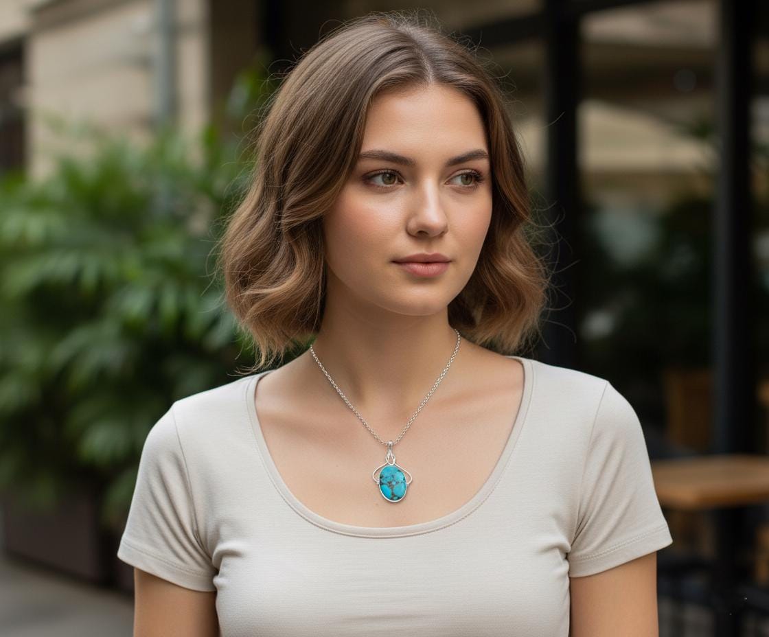Turquoise Pendant in Sterling Silver | Handmade Gemstone Necklace | Natural Turquoise Jewelry | Boho Healing Pendant | Gift for Her