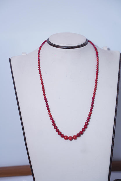 Natural Red Coral Necklace 20 Inch Genuine Beads | Boho Statement Coral Jewelry | Hand-Strung 925 Silver Clasp Summer Gift for Her
