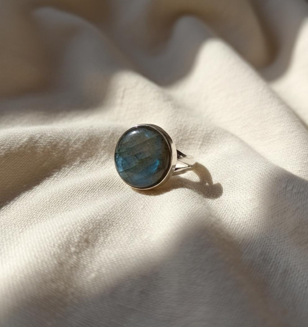 Sterling Silver Labradorite Ring | Blue Flash Labradorite Statement Ring | Natural Gemstone Ring | Boho Jewelry Gift for Her