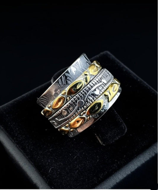Designer Spinner Ring | Mixed Metal Spinner Ring | 925 Sterling Silver & Brass | Handmade Spinning Ring | Unique Gift for Her, Unique ring