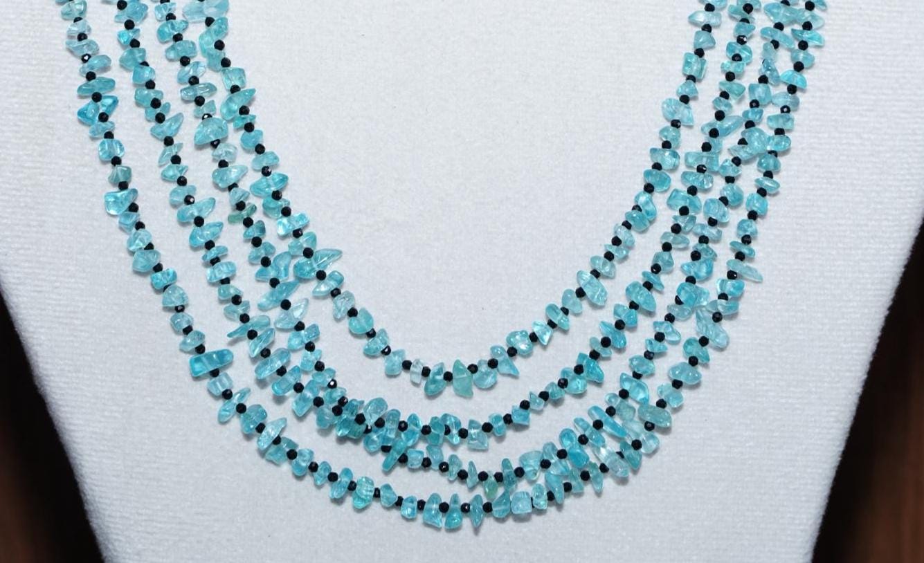 Handmade Apatite & Black Spinel Necklace - Multi-Strand Gemstone Jewelry| Handmade Necklace, Apatite Jewelry, Handmade Jewelry, Gift for her
