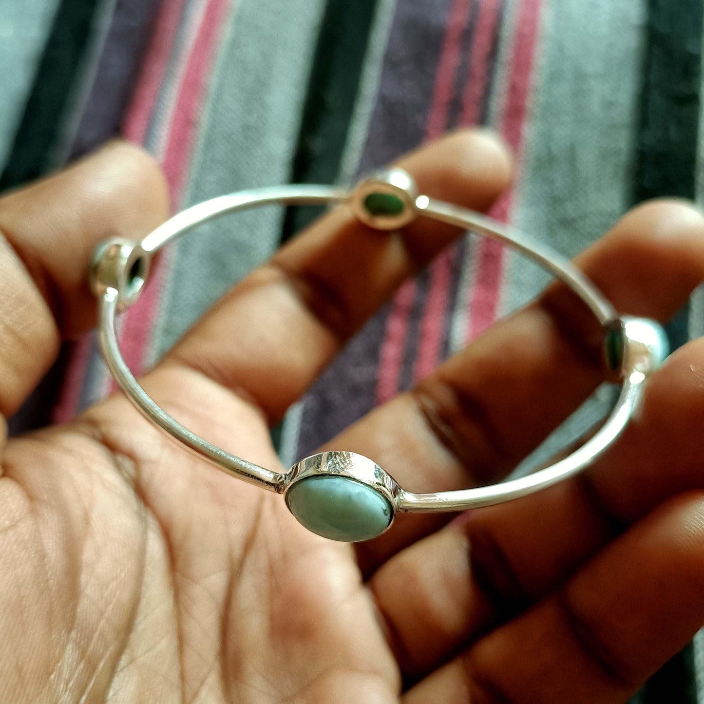 Larimar Bangle, Handmade Bangle, 925 Silver Bangle, Natural Larimar, Gemstone Bangle, Beautiful Ring, Boho Bangle, Larimar Jewelry, Gift Her