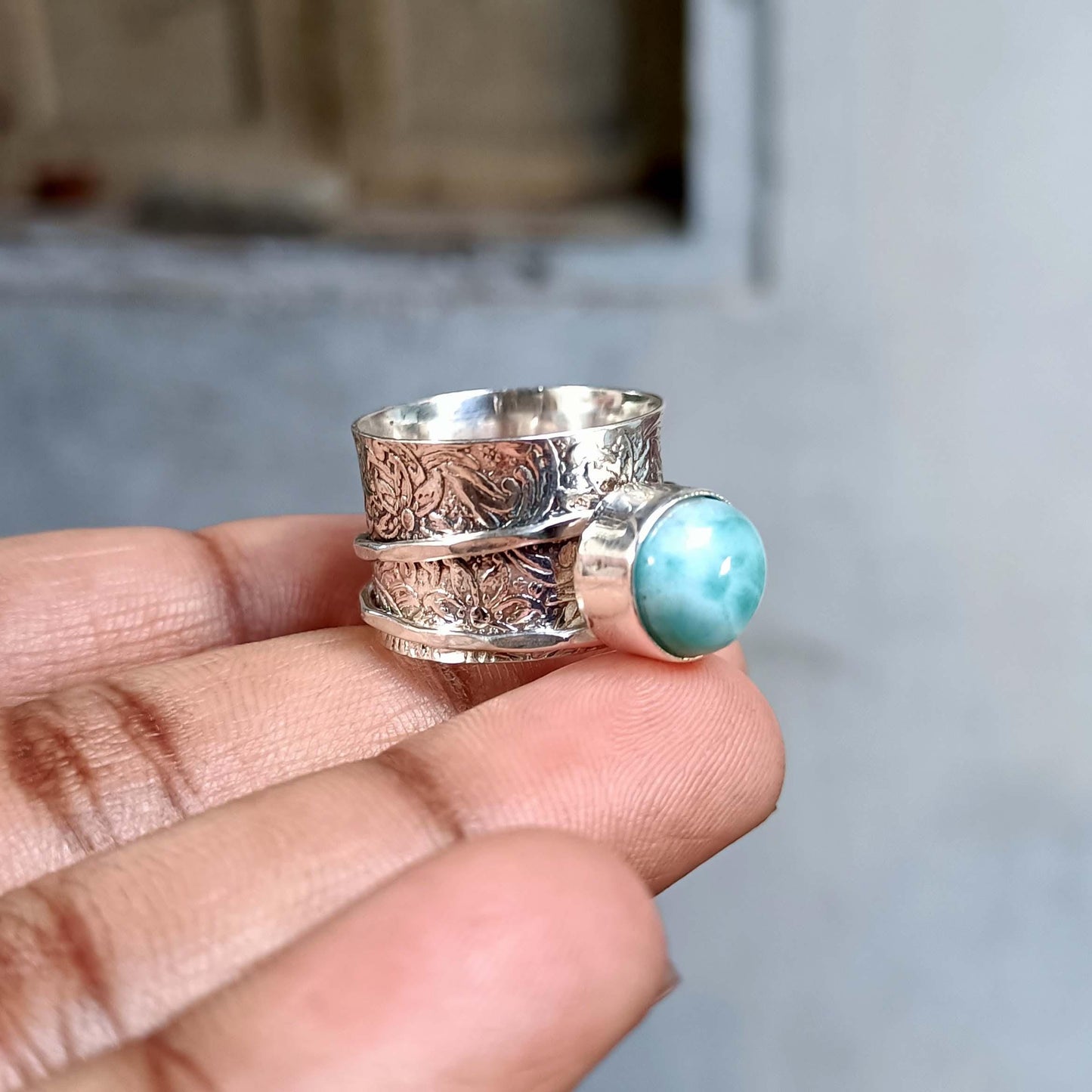 Larimar Ring, Spinner Ring, Women Ring, 925 Silver Ring, Fidget Ring, Thumb Ring, Natural Larimar, Gemstone Ring, Anxiety Ring, Gift Her