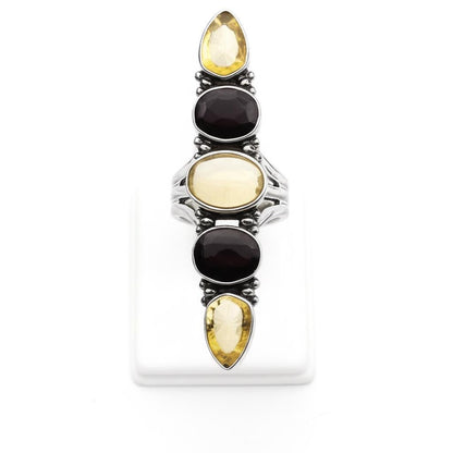 Statement Garnet Silver Ring, Unique Long Sterling Silver Cocktail Ring, Bohemian Gemstone Stack Ring, Handmade ring, Show Ring for her,