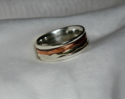 Spinner Ring, Solid 925 Sterling Silver, Ring For Gift Idea A unique and Stylish Silver Ring Wave Design Gold-Plated Bohemian Ring, Gift him