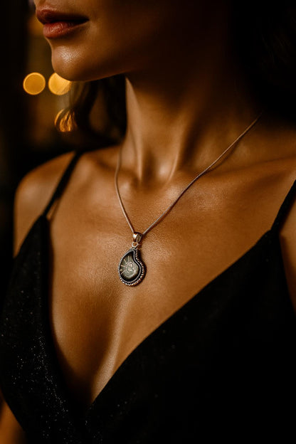 Ammonite Fossil Pendant – Designer Handmade 925 Sterling Silver Pendant, Spiral Pendent, Shell Pendant, Necklace Pendant, Gift for her
