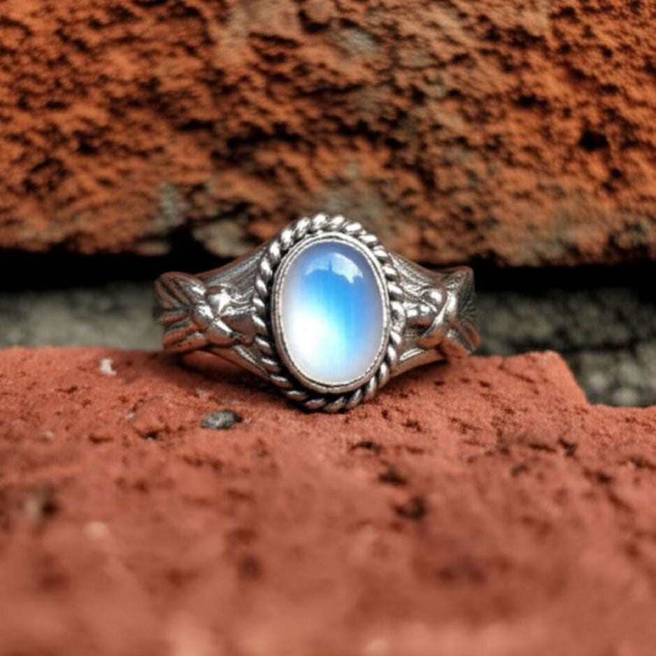 Antique Style Blue topaz Ring, Sterling Silver Topaz Ring, Oval Topaz Filigree Ring, Vintage Inspired Topaz Ring, Gift for Her, White topaz