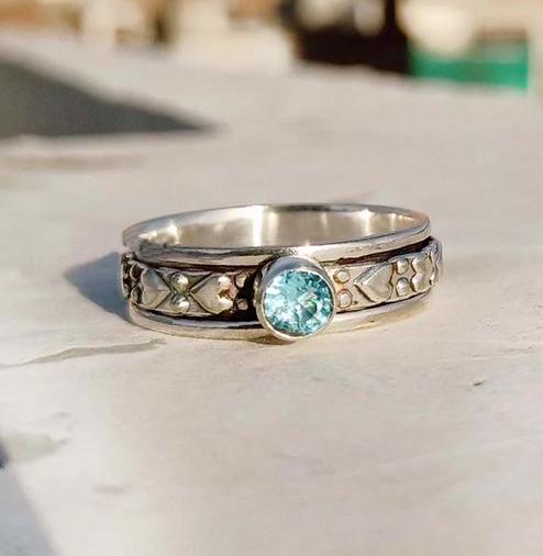 Blue Topaz Ring, Spinner Band Ring, 925 Starling Silver Ring, Worry Ring, Gemstone Ring, Natural Blue Topaz, Handmade Ring, Dainty Ring