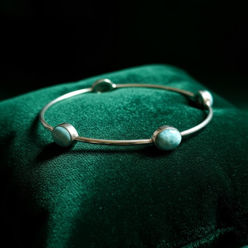 Larimar Bangle, Handmade Bangle, 925 Silver Bangle, Natural Larimar, Gemstone Bangle, Beautiful Ring, Boho Bangle, Larimar Jewelry, Gift Her