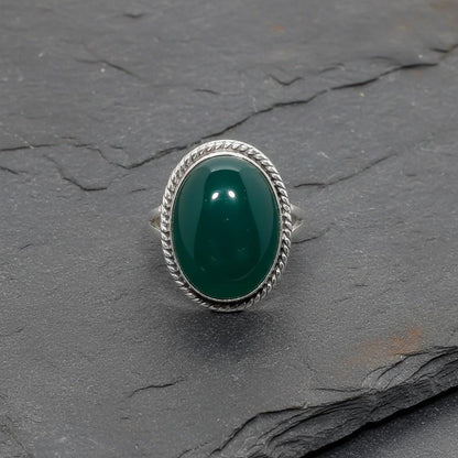 Sterling Silver Green Onyx Ring | Natural Gemstone Statement Jewelry| Handmade Bohemian Green Onyx Ring | Dainty 925 Silver Gemstone Jewelry