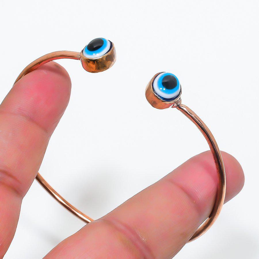 Protective Evil Eye Copper Bangle, Adjustable Bangle, Unisex Bangle, Handmade Bangle, Metal Bangle,  Gemstone Bangle, Gift for him, Gift Her