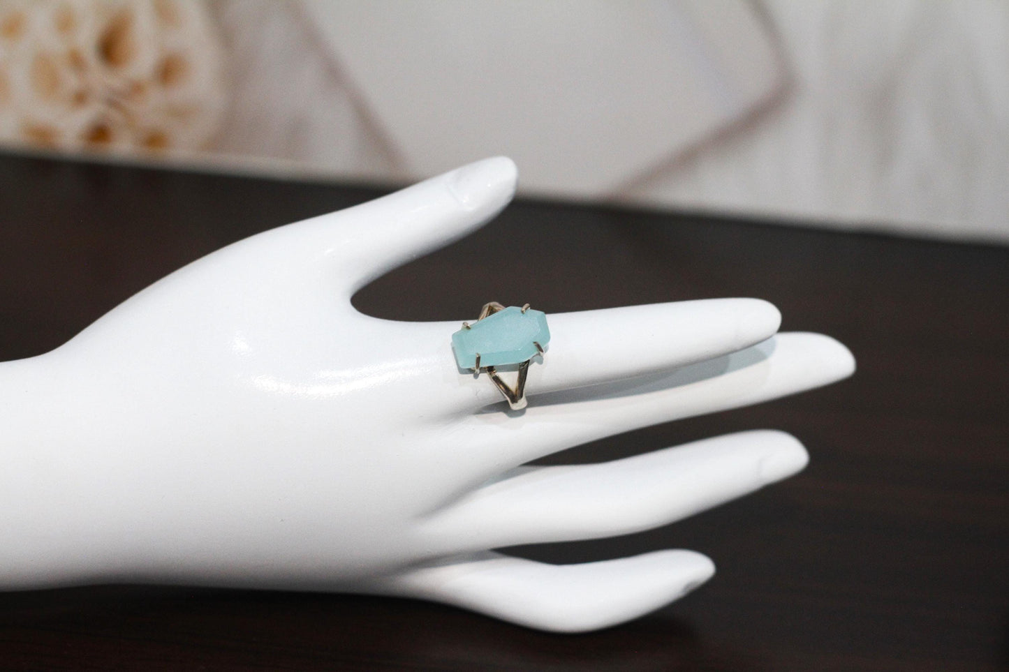Chalcedony ring | Blue chalcedony | Aqua chalcedony | Chalcedony jewelry | Coffin Ring | Minimalist ring | Dainty ring | Chalce Ring Women