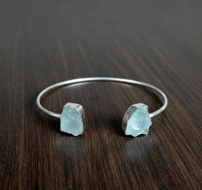 Dainty Aquamarine Bangle, Aquamarine Bangle, Handmade Bangle, 925 Silver Bangle Natural Aquamarine, Gemstone Bangle, Dainty Bangle, Gift Her
