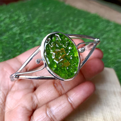 Moldavite Bangle, Handmade Bangle, Women Bangle, Gemstone Bangle, Moldavite Jewelry, 925 Silver Bangle, Dainty Bangle, Cuff Bangle
