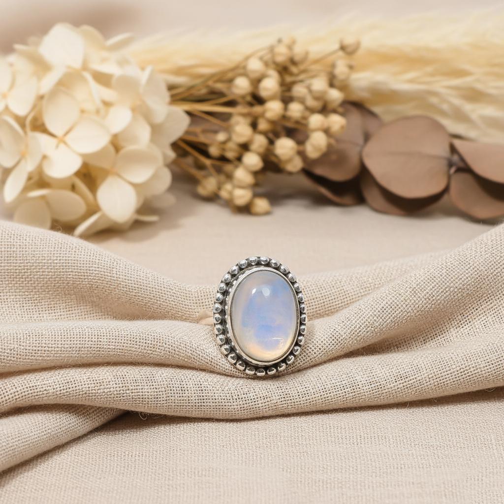 Natural Opal Sterling Silver Ring - Handmade Dainty Opal Gemstone Ring for Women | 925 Sterling Silver Ring- Unique Dainty Bezel Set Jewelry