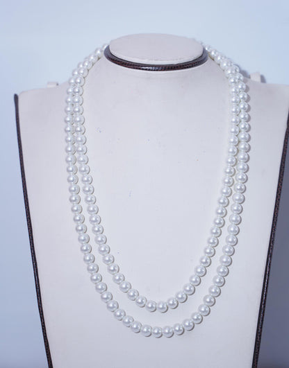 Classic Double Strand White Pearl Necklace | Long Faux Pearl Multi-Strand Opera Length | Timeless Bridal Wedding Jewelry | Christmas Gift