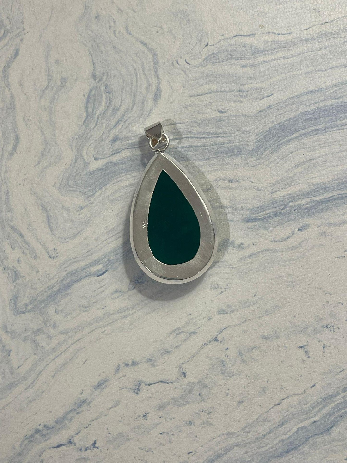 Handmade Green Chalcedony Teardrop Pendant: Silver Bezel