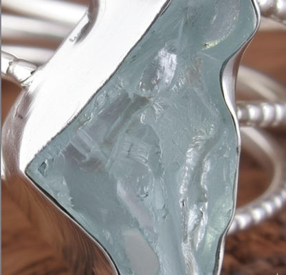 Raw Aquamarine Silver Ring, Uncut Ring, Boho Ring, Crystal Ring, Unique Ring, Rustic Ring, Raw Gemstone Silver Ring, Textured Ring, Gift her