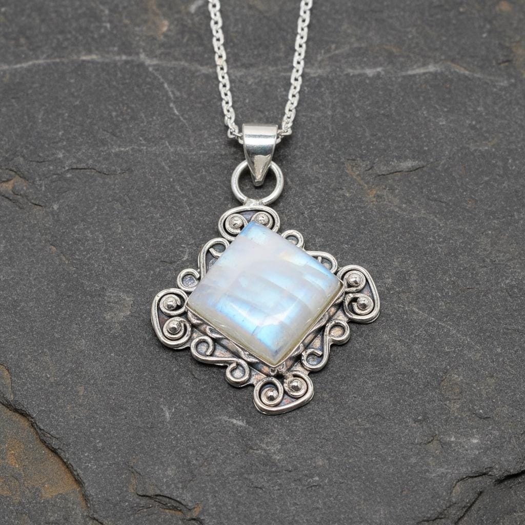 Lunar Glow Pendant, Moonstone Pendent, Handmade Pendent, Classic Pendent, Gift for mom, Gift for her, Gift her, White necklace