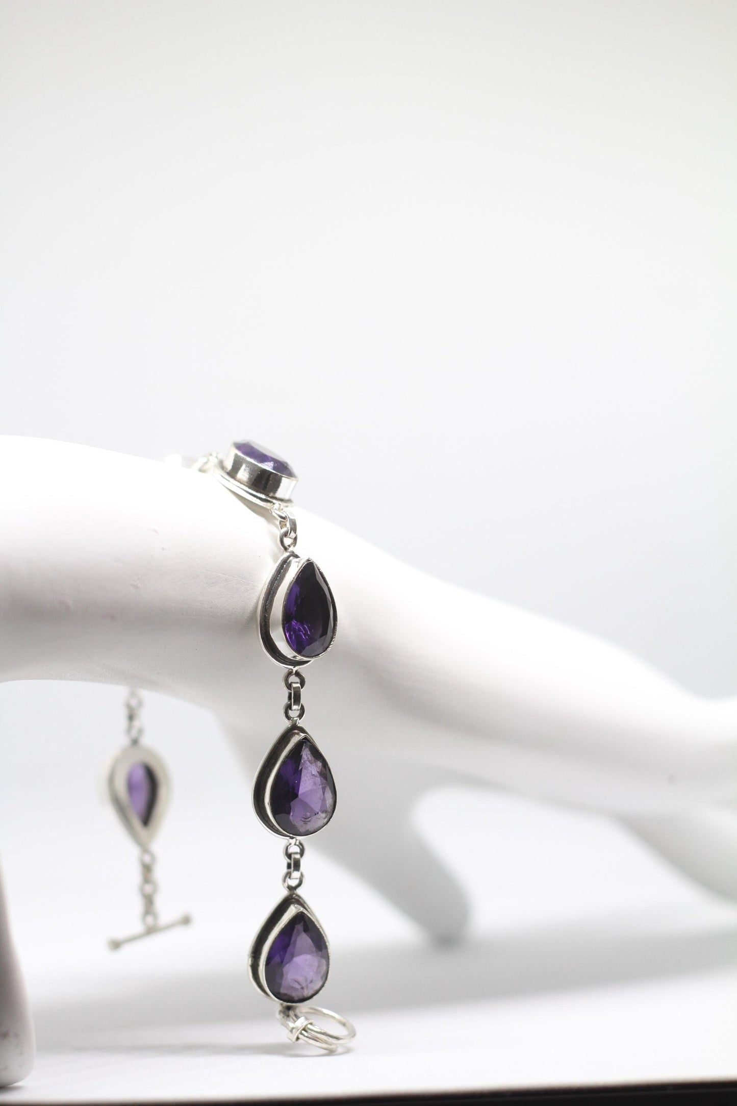 Handmade Amethyst Pear Bracelet Sterling Silver February Birthstone Purple Gemstone Jewelry Gift for Her