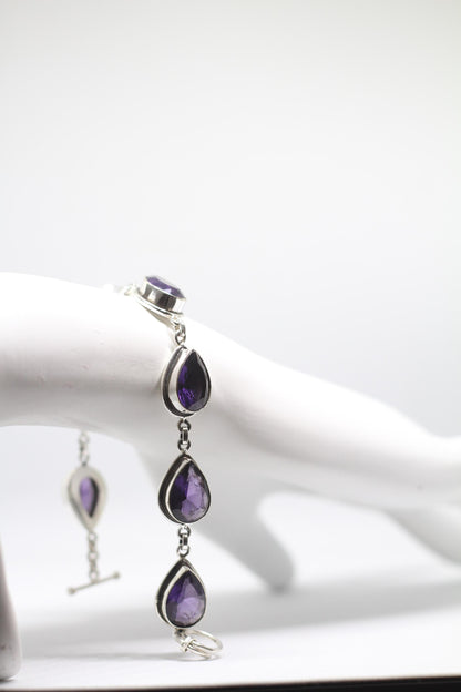 Handmade Amethyst Pear Bracelet Sterling Silver February Birthstone Purple Gemstone Jewelry Gift for Her
