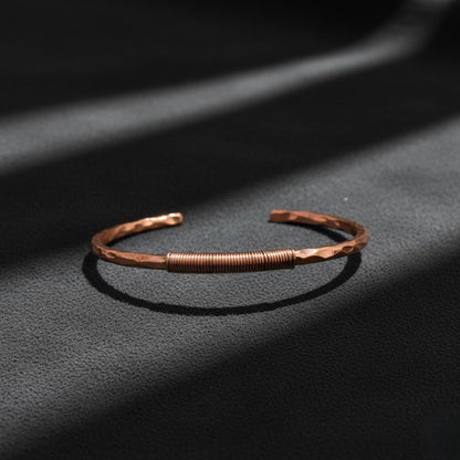 Handmade Copper Wire Wrapped Cuff Bracelet | Rustic Spiral Texture Metal Bangle Unique Statement Jewelry | Thick Copper Wire Sprial Bracelet