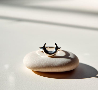 Half Moon Ring, 925 Silver Ring, Women Ring, Statement Ring, Dainty Ring, Handmade Ring, Moon Ring, Bohemian Ring, Plain Silver Ring